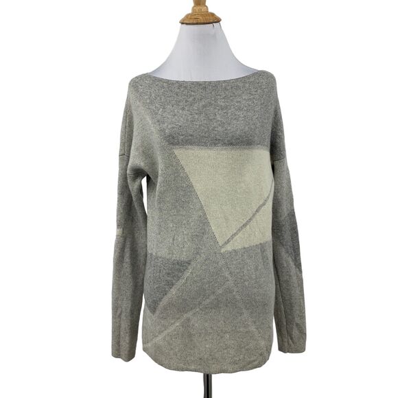 Vince Sweater Womens XS Extra Small Cream Gray Wool Cashmere Blend Colorblock - Picture 1 of 11